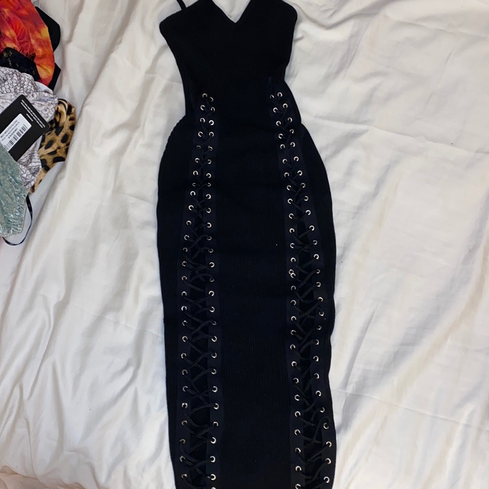 Black maxi lace up dress